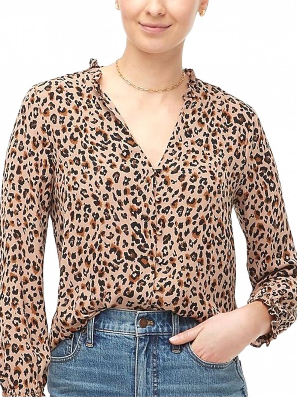 J. Crew Printed Ruffleneck Button Up Top